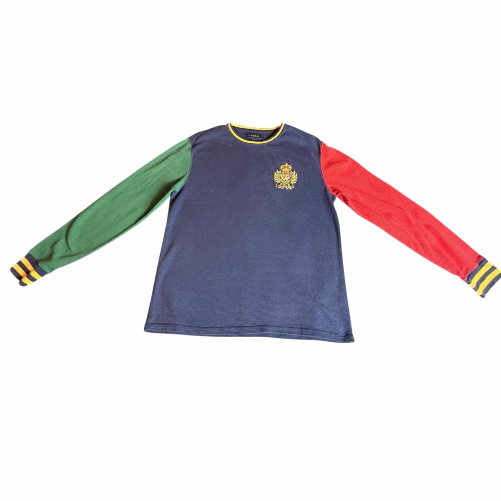 POLO RALPH LAUREN MENS LARGE COLORBLOCK WAFFLE KNIT CREST LOGO LONG SLEEVE - Picture 2 of 8
